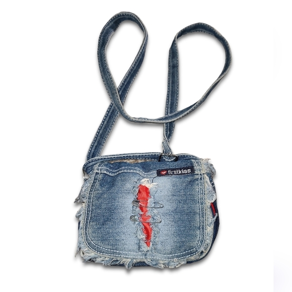 First Kiss Handbags - FIRST Kiss Blue Red Denim Jean Purse
